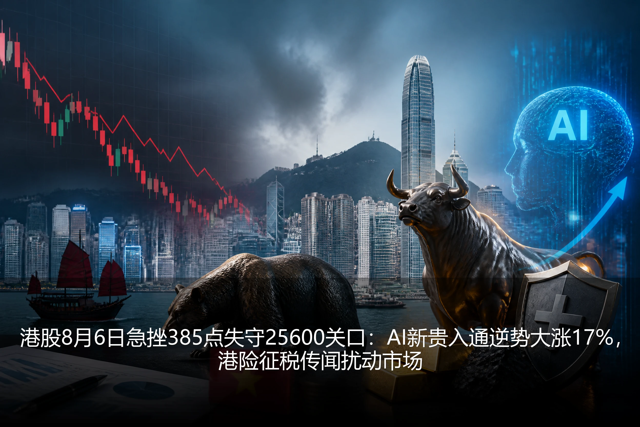 港股8月6日急挫385点失守25600关口：AI新贵入通逆势大涨17%，港险征税传闻扰动市场